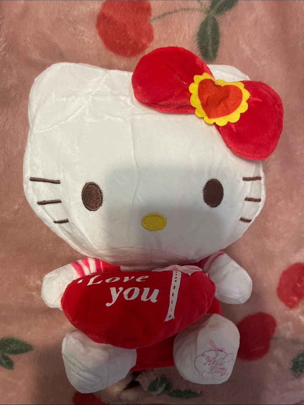 Hello Kitty White Plush Accent Pillow with Red Bow and Heart